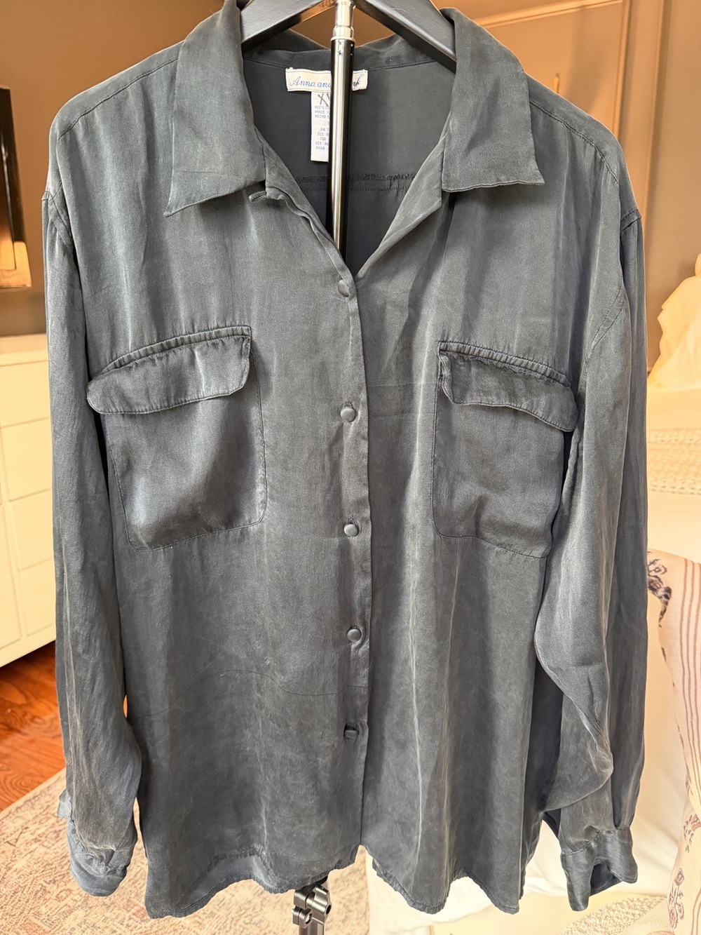 Vintage Anna and Frank 100% Silk Button Up Shirt Black L